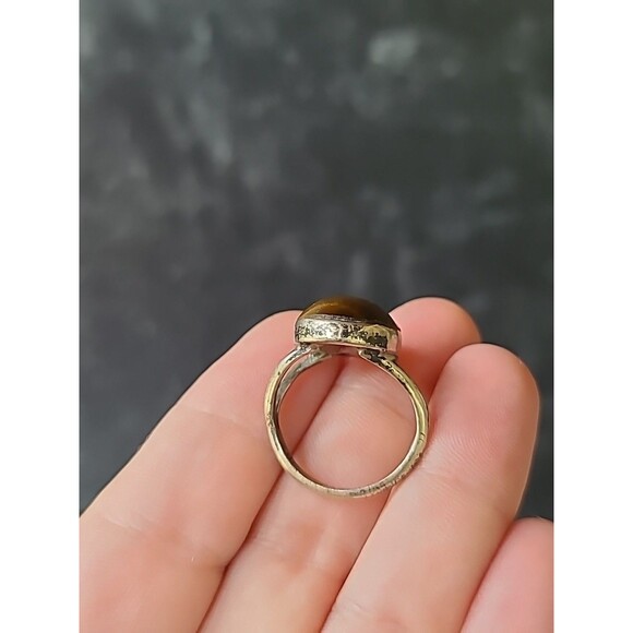 925 Sterling Silver Tiger's Eye Oval Ring Vintage, SIZE US 7.5, READ Description - Picture 7 of 10